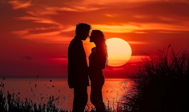 couple in love silhouette at sunset