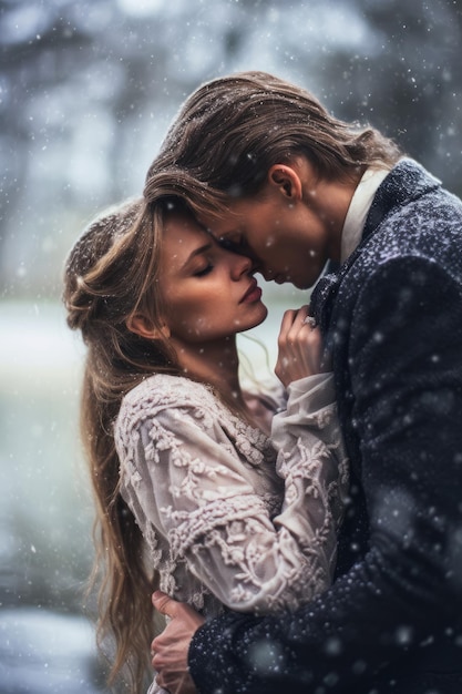 A couple in love in the snow