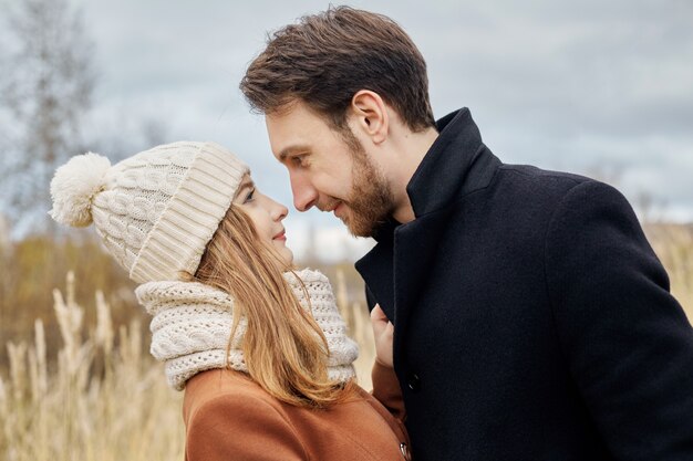 Couple in love walking in the Park, Valentines day