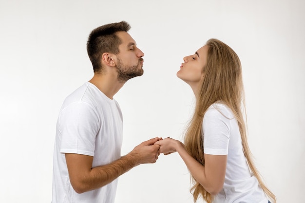 Couple in love on white background