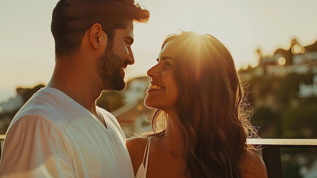 a couple in love with the sun shining on their faces