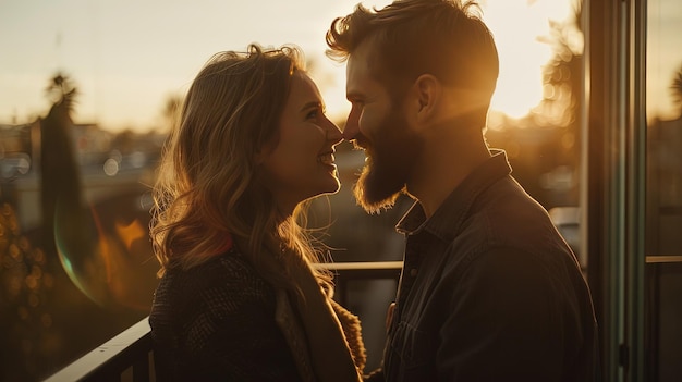 a couple in love with the sun behind them