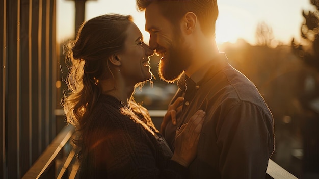 a couple in love with the sun behind them