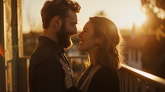 a couple in love with a sunset behind them