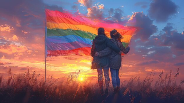 couple lover romantic couple together happy Pride Day LGBT flag