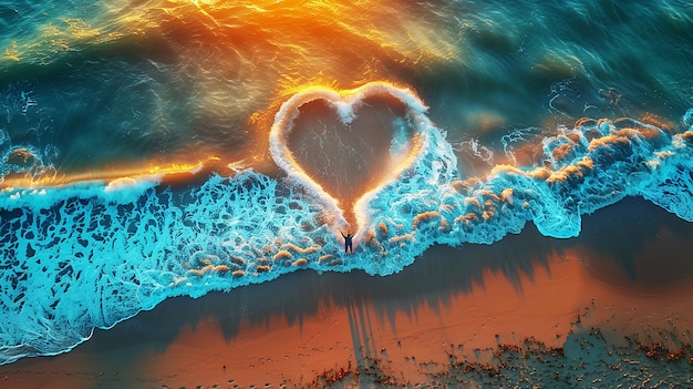 Couple making heart from hands on sea shore