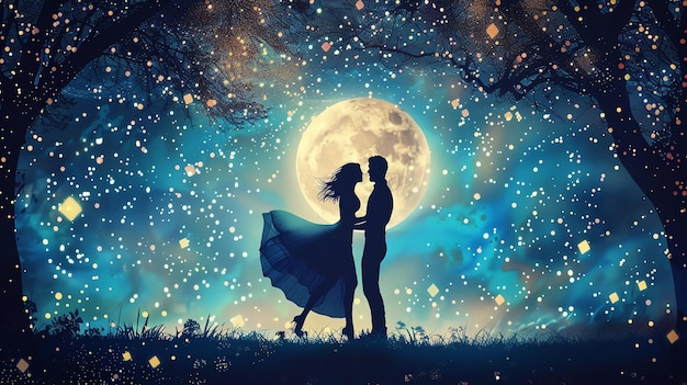 a couple in the moonlight under a full moon