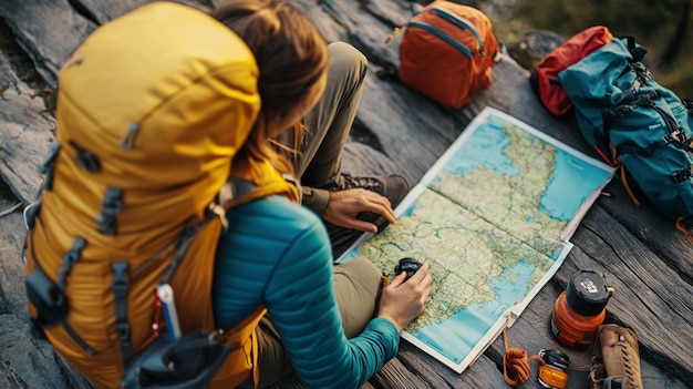 a couple of people are looking at a map and a map that says  trek