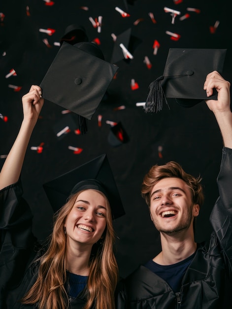 Photo a couple of people with graduation caps on their heads