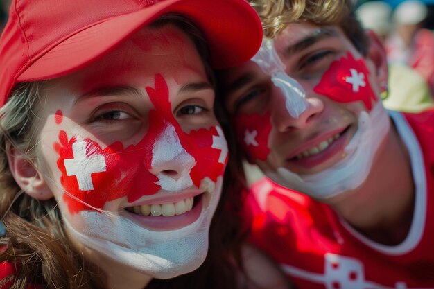 Photo a couple of people with their face painted with the flag