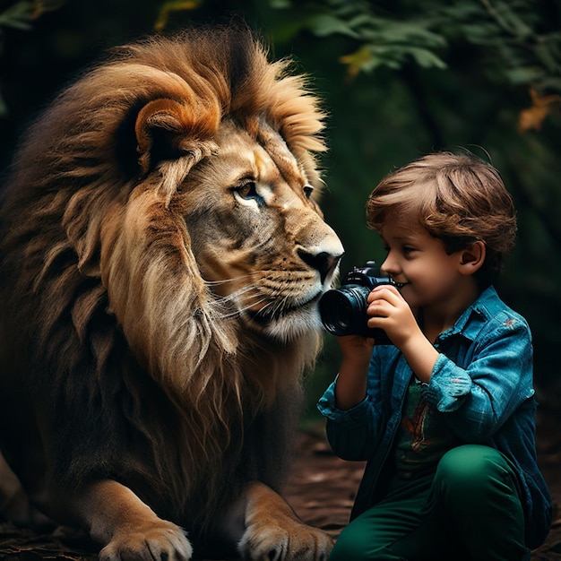 Couple Petting a Lion Panthera Leo Resting on an Anthill Antelope Park Gweru Midlands Province Zimbabwe Southern Africa