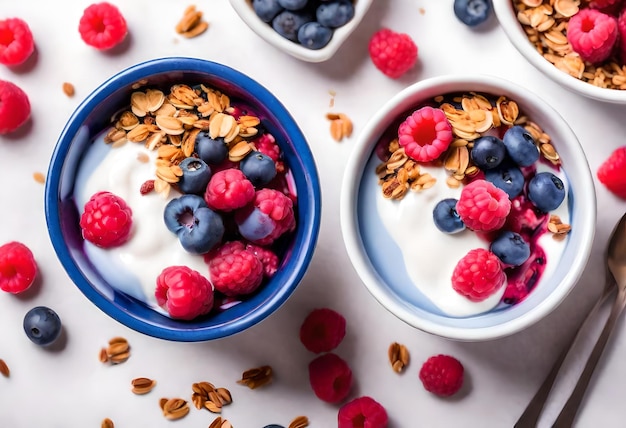 a couple of plates with berries and raspberries on them