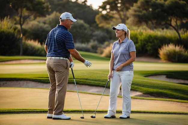 Couple playing golf together