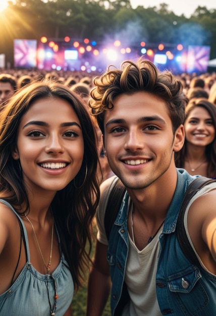 a couple poses for a photo in front of a colorful background