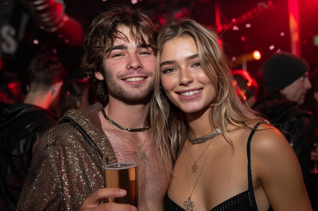 Photo a couple posing for a photo with a man and woman holding a glass of beer