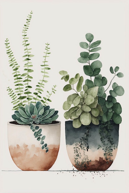 Couple of potted plants sitting next to each other generative ai