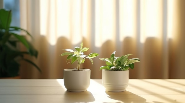 Couple of Potted Plants on Table