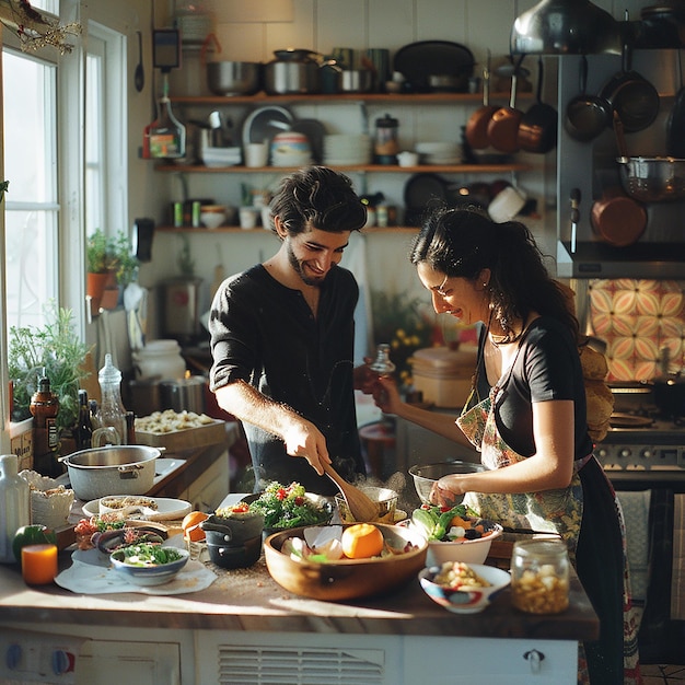 A Couple Preparing a Meal in the Kitchen