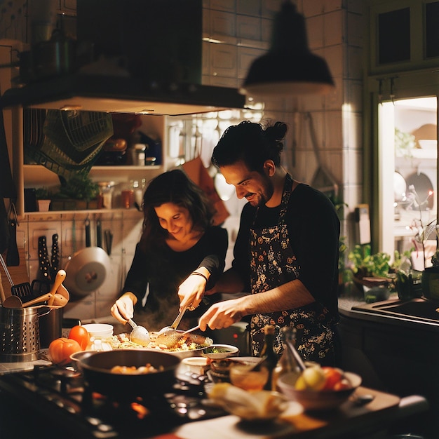 A Couple Preparing a Meal in the Kitchen