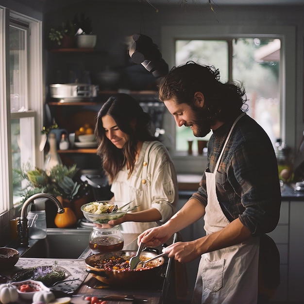 A Couple Preparing a Meal in the Kitchen