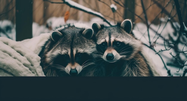 Photo a couple of raccoons sitting next to each other generative ai image