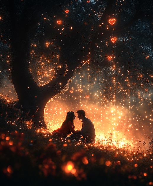 Photo a couple in red attire enjoying romantic picni wallpaper