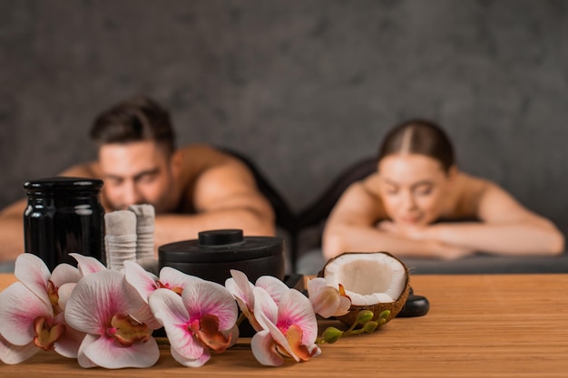 Couple relax at the spa salon