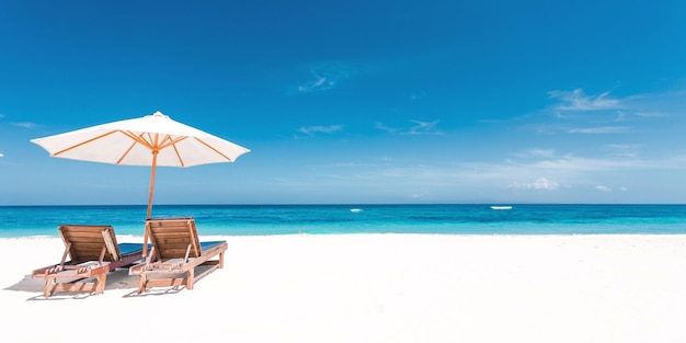 Couple Relaxing in Deck Chairs on Tropical Beach