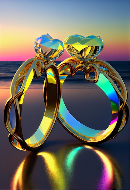 Couple of rings sitting on top of a beach generative ai