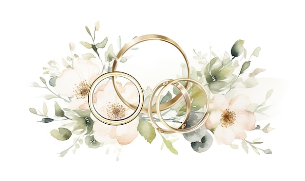 couple rings with white flowers on white background