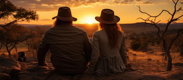 couple on a safari sitting wildlife