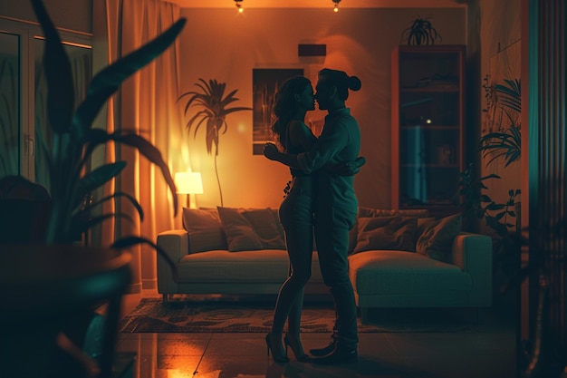 Couple sharing a romantic dance in the living room