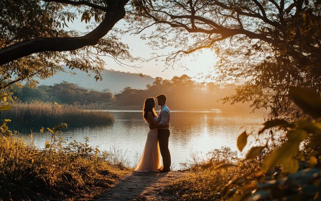 Photo couple sharing a sweet moment in nature