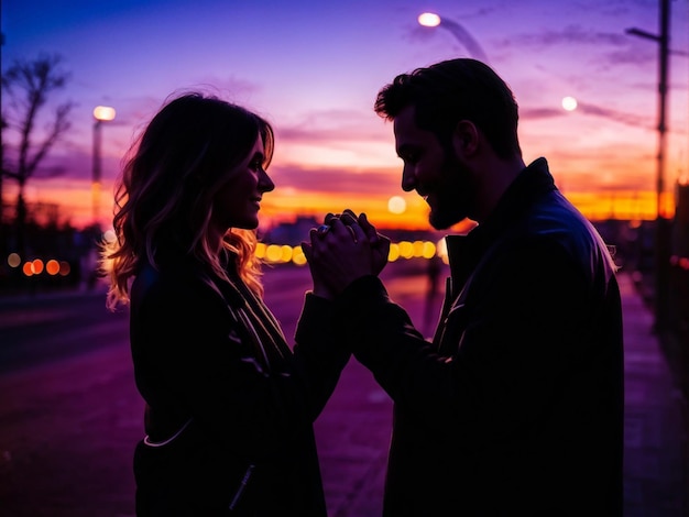 Photo couple showing romantic gesture with fingers