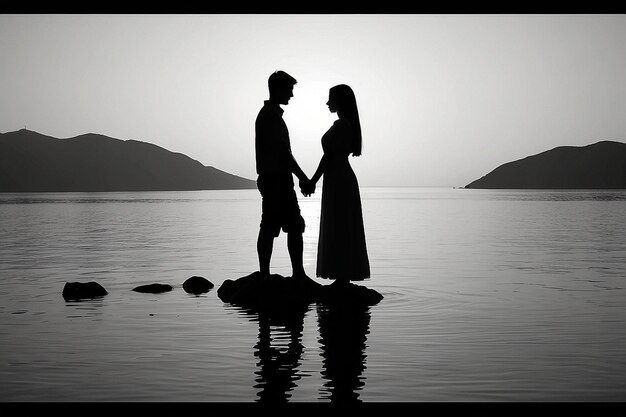 Photo couple silhouette by the water