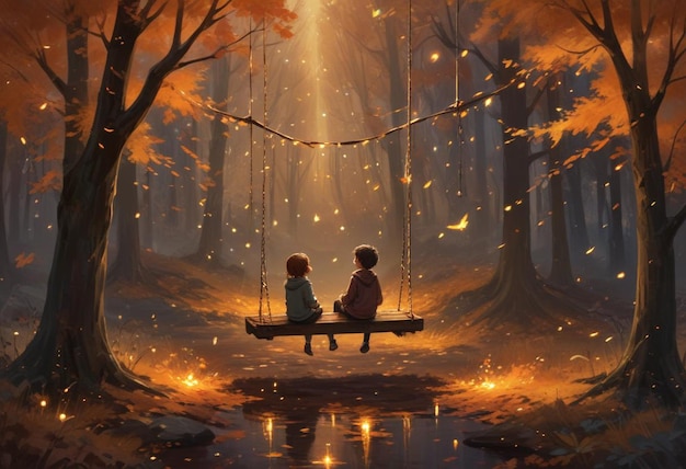 a couple sit on a bench in the woods with the words love on the bottom