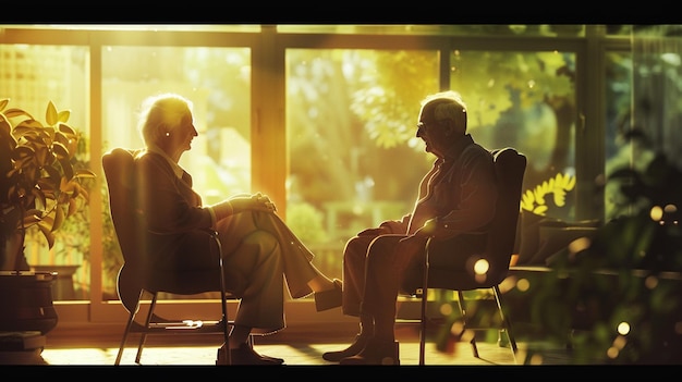 Photo a couple sits in a chair in front of a window