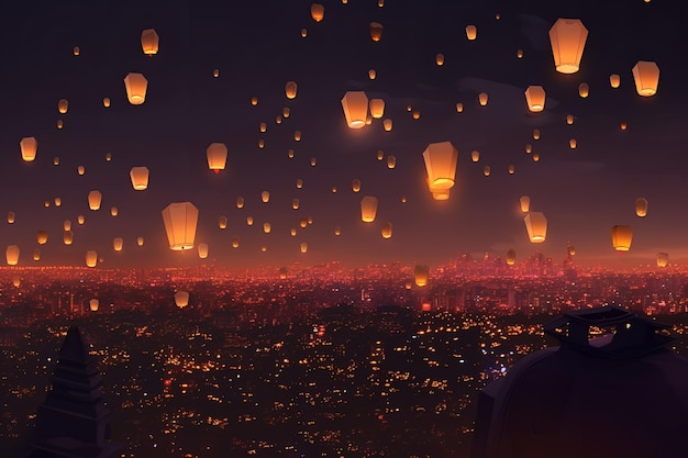 A couple sits on a hill and looks up at a lantern with the words " lantern " on the bottom.