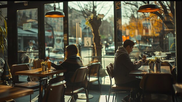 Photo a couple sitting at a table in a restaurant with a sign that says  no parking