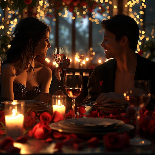 Photo a couple sitting at a table with a wine glass and a candle in the background