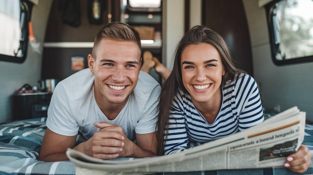 Photo a couple smiling and looking at the camera with a man smiling and smiling