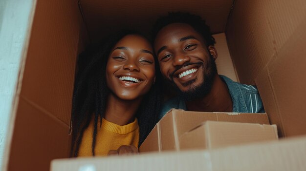 a couple smiling and looking at each other with a box that says quot