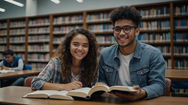 a couple smiling at a table with a book titled quot students quot