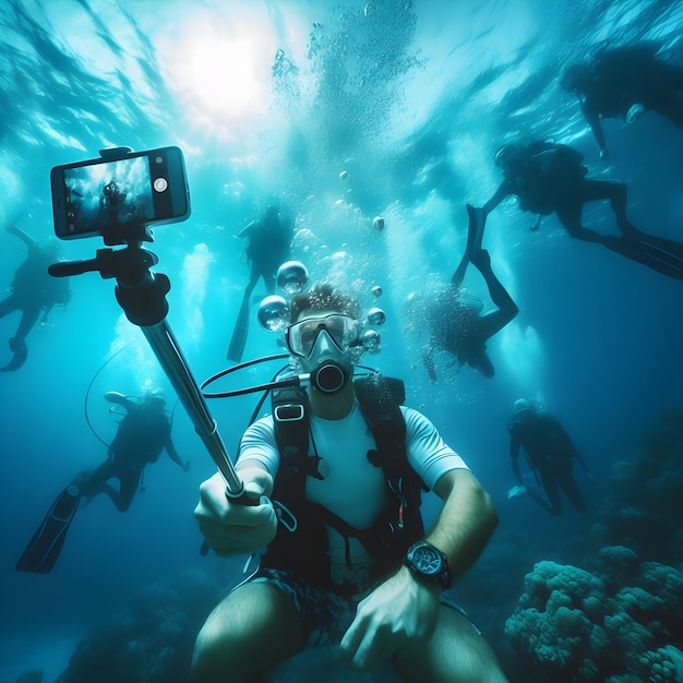 Couple sport camera summer swim