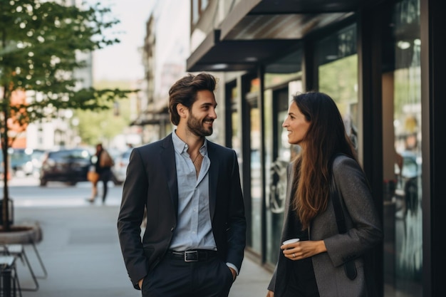 A Couple Strolling Down a City Street