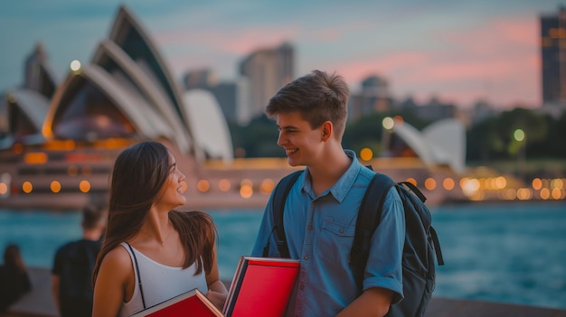 a couple of students smile and smile as they smile in front of a bridge