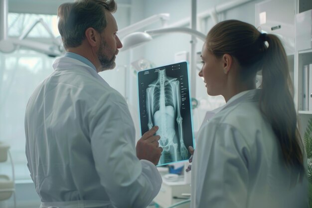 Photo a couple studying an xray image together possibly discussing medical results or seeking answers about their health