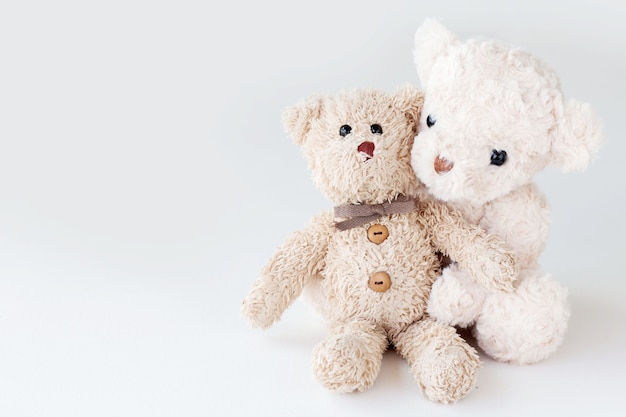 Couple teddy bear embracing with in love on valentines day