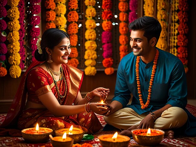 a couple in a temple with candles and a candle