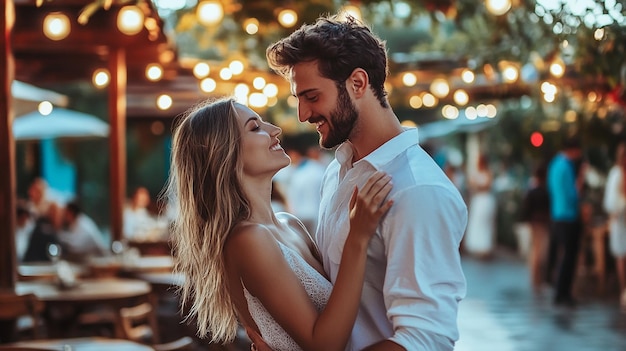 Couple in Their 20s Dancing on Restaurant Patio